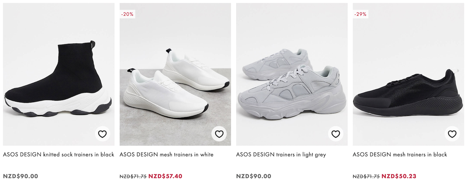 Screenshot of shoes on Asos