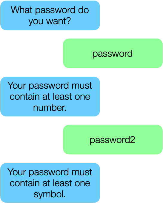 Chatbot asking for password with unknown requirements